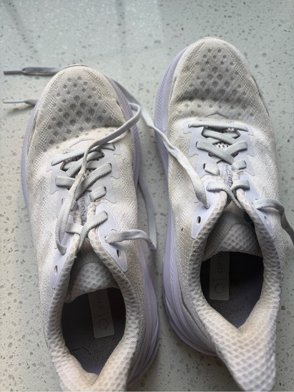 Hoka White and Light Gray Cushioned Running Sneakers - Picture 8 of 10
